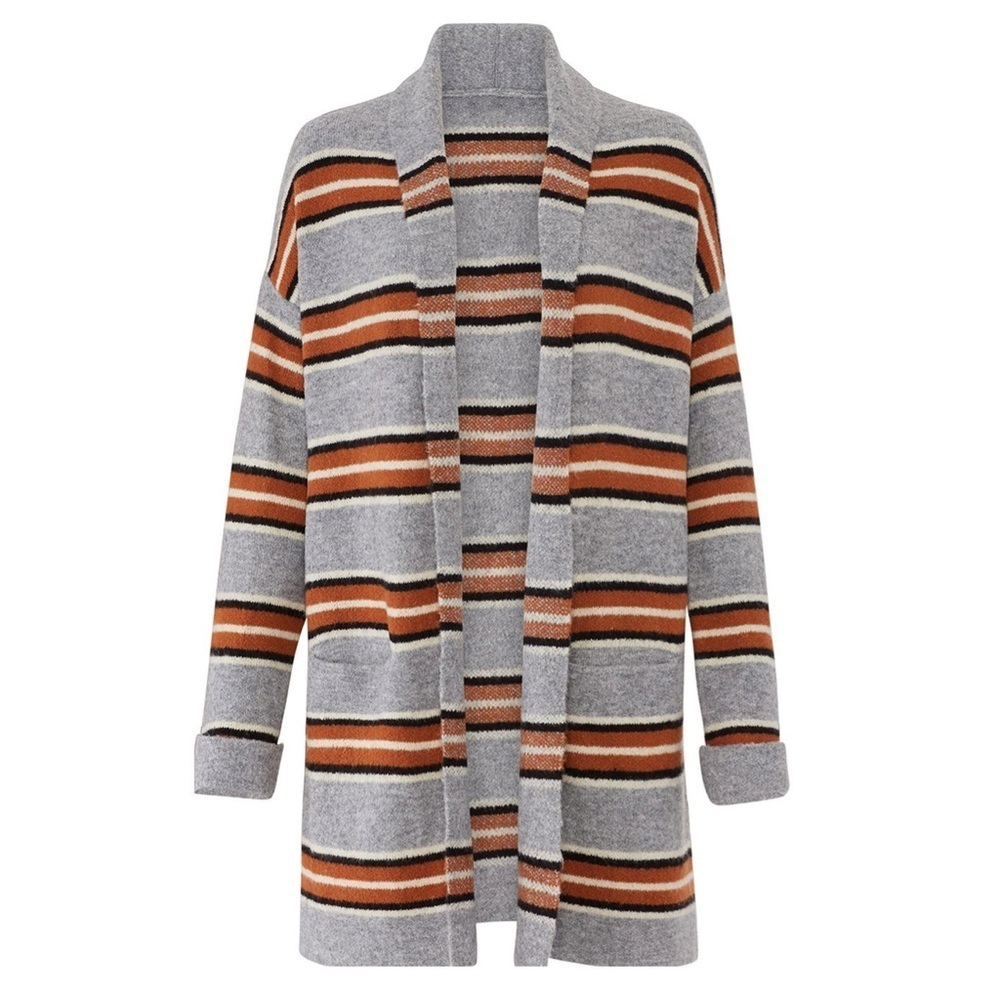 Heartloom Ani Striped Multicolor Open Front Cardigan Sweater Front Pockets
